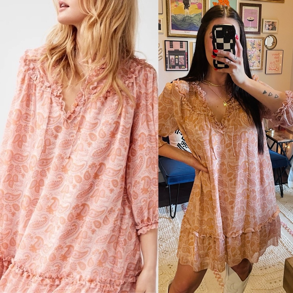 Aritzia Wilfred Amandine Paisley Long Sleeve Peasant Dress